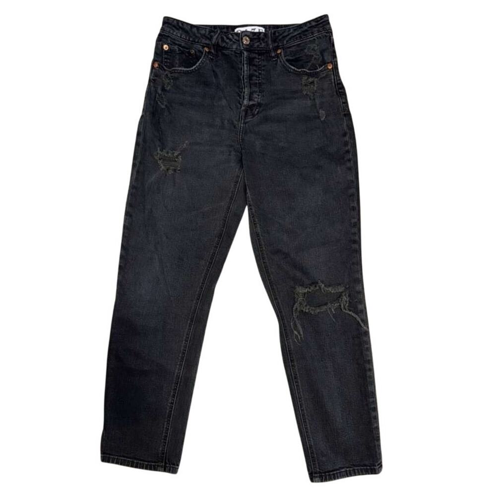 DAZE Jeans Women's Black Denim Distressed Stretch Straight Button Fly - 26.5"